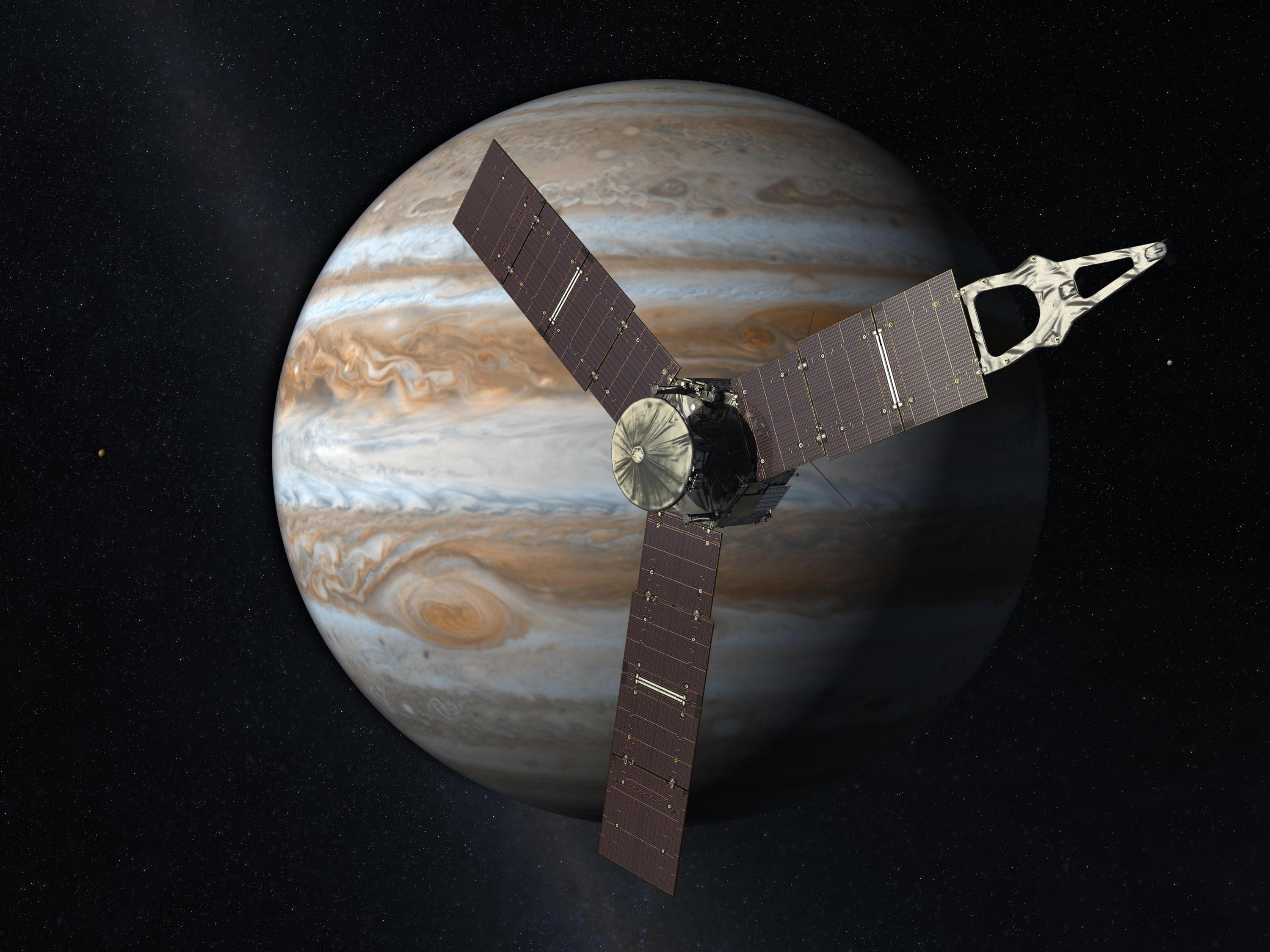 The Juno spacecraft arrived in the Jovian system in 2016. (Illustration NASA)
