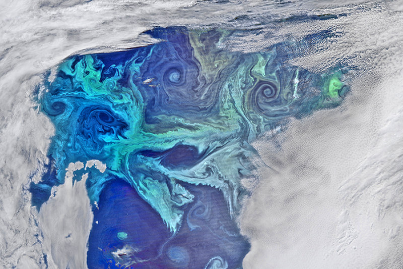 Eddies, circular currents of water, seen in Earth's Southern Ocean near Antarctica. (Photo NASA)