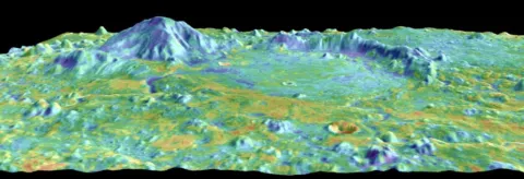 An image from the publication showing an oblique view from north-northeast of Jezero crater, with topography exaggerated ~3x An image from the publication showing an oblique view from north-northeast of Jezero crater, with topography exaggerated ~3x