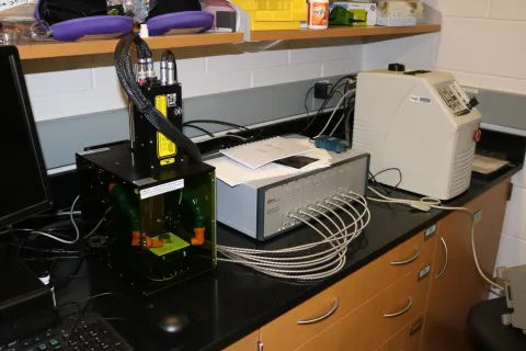 The laser induced spectrometer recently purchased for the Analytical Chemistry Lab by Tech Fee funds. (Photo Renay San Miguel) The laser induced spectrometer recently purchased for the Analytical Chemistry Lab by Tech Fee funds. (Photo Renay San Miguel)