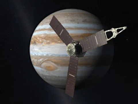 The Juno spacecraft arrived in the Jovian system in 2016. (Illustration NASA) The Juno spacecraft arrived in the Jovian system in 2016. (Illustration NASA)