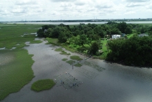 An aerial view of the restoration site in historic Maryville.